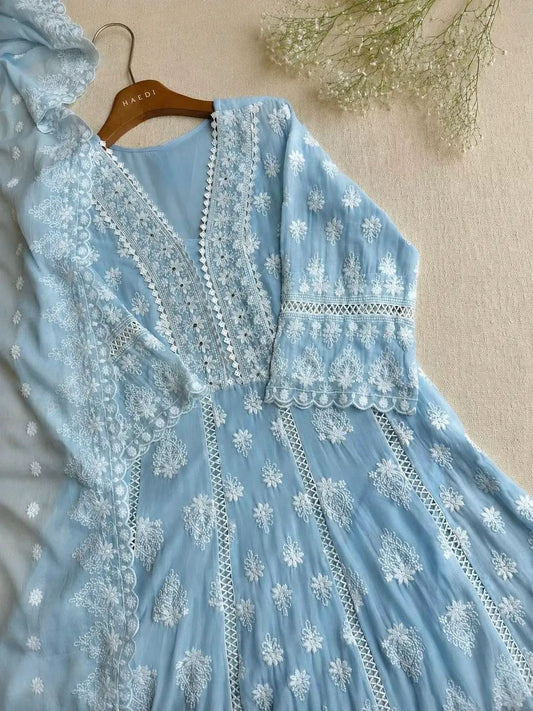 Azure Lace | All-Over Chikankari