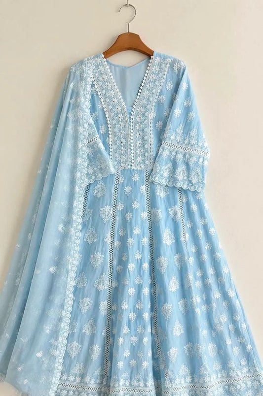 Azure Lace | All-Over Chikankari