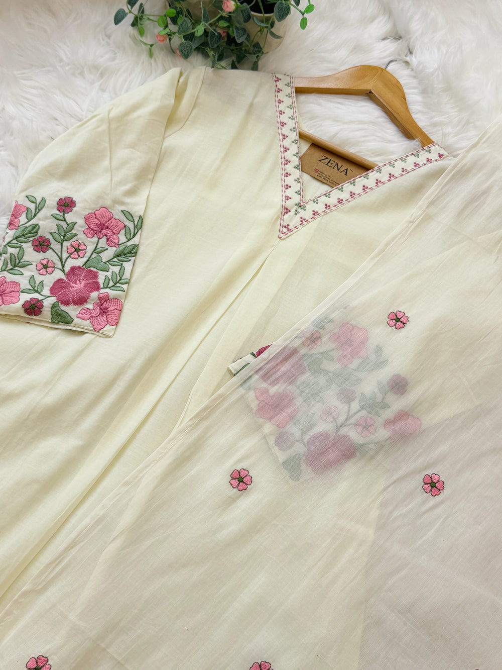 ✨ Pure Cotton V-Neck Embroidered Kurti Set ✨